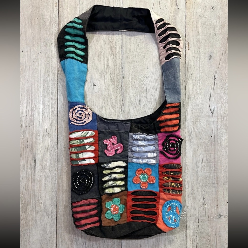 Boho Hobo Happy Hippie Sling Bag Crossbody Flowers Patchwork